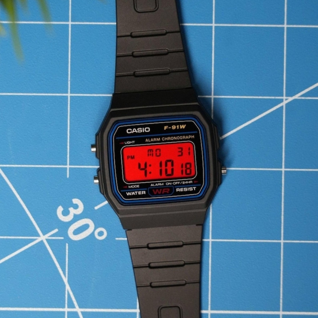 Crimson Red Casio F91w Red Screen Mod Minimalist Brand New